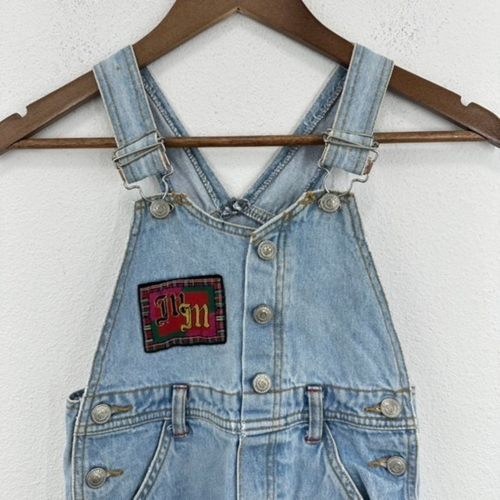 Vintage 90s Mickey & Co Denim Jean Overalls Kids Embroidered Patches Disney - Picture 2 of 13